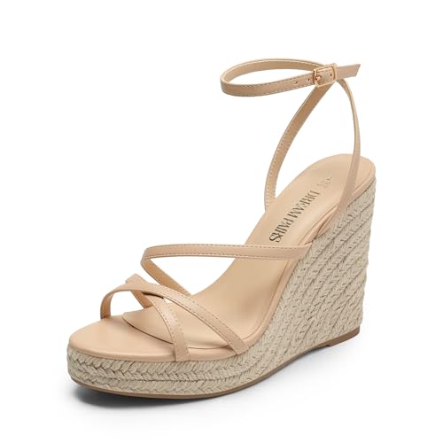 Strappy Espadrille Platform Wedge Sandals for Women Dressy Summer, Comfortable Open Toe Sandals with Cushioned Insole and Ankle