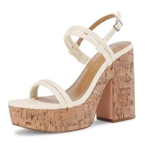 Womens Cork Wedge Sandals Heels Open Toe High Heel Platform Slingback Ankle Strap Buckle Summer Dressy Shoes