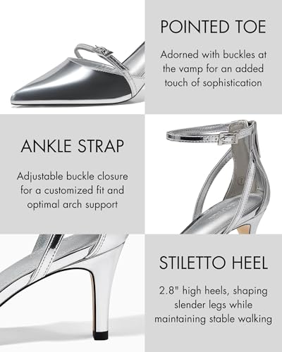 Women's Stiletto High Heels Closed Pointed Toe Buckle Ankle Strap Pumps Wedding Party Dress Shoes