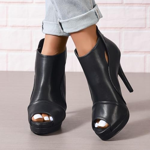 Open Toe Booties for Women Black High Stiletto Heels Open Toe Sexy Ankle Boot Fashion Heeled Sandals with Back Zipper, US Size