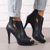 Open Toe Booties for Women Black High Stiletto Heels Open Toe Sexy Ankle Boot Fashion Heeled Sandals with Back Zipper, US Size