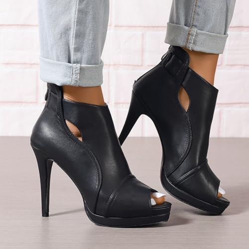 Open Toe Booties for Women Black High Stiletto Heels Open Toe Sexy Ankle Boot Fashion Heeled Sandals with Back Zipper, US Size