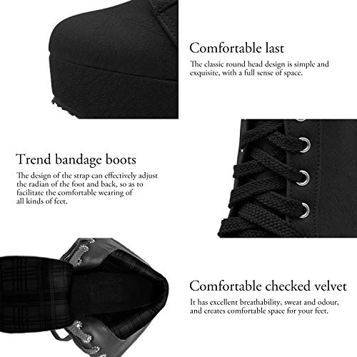 Women's Goth Leather Block Heel Ankle Boots Fashion Studded Ankle Strap Trim Punk Boots