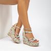 Women's Espadrille Wedge Sandals Flower Pattern Ankle Strap Open Toe Platform High Heel Sandals Dress Shoes