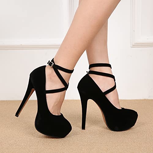 Women's Ankle Strap Platform Party Closed Toe Dress High Heels Pumps