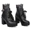 Women's Chunky Platform High Heel Boots Lace Up Gothic Ankle Booties Block Heel Buckle Punk Shoes