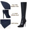 4 inch Women's Knee High Long Boots, Stiletto Tall Pointed Toe Heeled Boot Leather Suede Comfortable Sexy