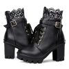 Women's Chunky Platform High Heel Boots Lace Up Gothic Ankle Booties Block Heel Buckle Punk Shoes