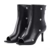 Open Toe Ankle Boots, Black Stiletto High Heels Slouchy Summer Boots Fold Over Slouch Shark Peep Toe Booties for Office Party,