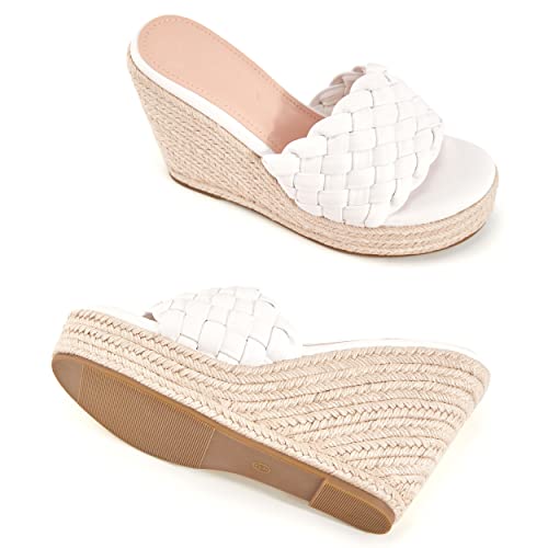 Womens Platform Wedge Sandals Espadrilles Braided Open Toe Slip On Summer Mule High Heels