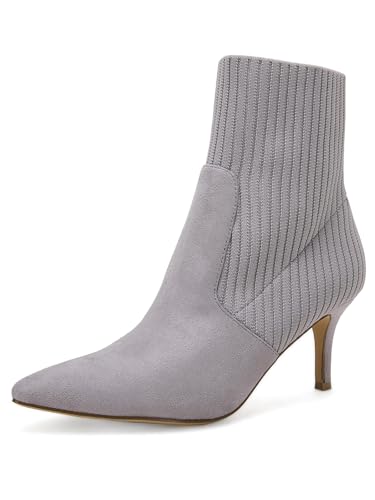 Women's Pointed Toe Ankle Boots Stiletto Kitten Heel Knit Faux Suede Winter Sock Booties