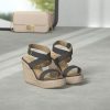 Women's High Heel Platform Espadrille Wedge Sandals Open Toe With Faux Leather Upper Cross Ankle Adjustable Buckle Strap Non