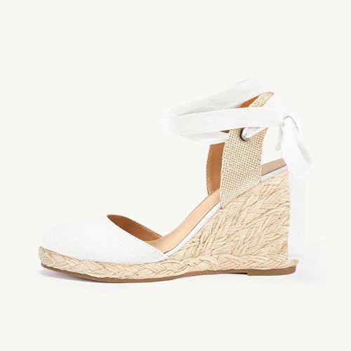 Womens Lace up Espadrilles Closed Toe Wedges Sandals Strappy Slingback Platform Heels