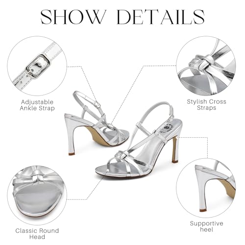 Strappy Heeled Sandals for Women - Open Toe Ankle Strap Stiletto High Heels, Round Toe Sexy Cross Strap Adjustable Buckle Thin