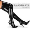 Women's Patent Leather PU Thigh High Boots Pointy Toe Side Zippe Fashion Comfy Sexy Stiletto High Heel Over The Knee Boots