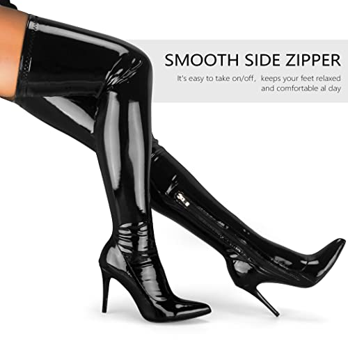 Women's Patent Leather PU Thigh High Boots Pointy Toe Side Zippe Fashion Comfy Sexy Stiletto High Heel Over The Knee Boots