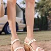 Womens Cork Wedge Sandals Heels Open Toe High Heel Platform Slingback Ankle Strap Buckle Summer Dressy Shoes