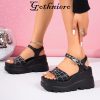 women black platform sandals goth chunky wedge heel summer sandals girls gothic punk platform sandals for women metallic spider