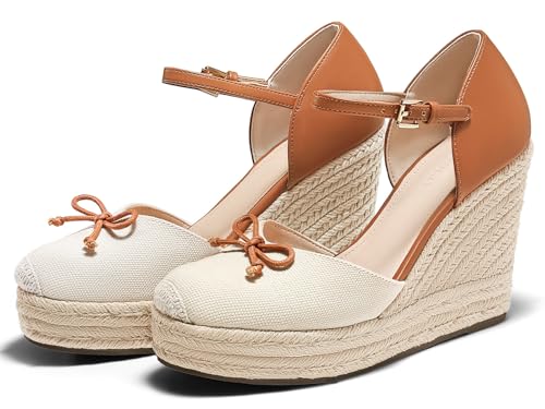 Womens Platform Espadrilles Wedge Sandals Closed Cap Toe Bow Tie Ankle Buckle Strap Summer Dress Shoes