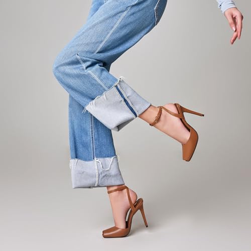 Womens Square Peep Toe Stiletto High Heels Ankle Strap Kitten Heels Sandals Backless Buckle Dress Party Fashion Shoes