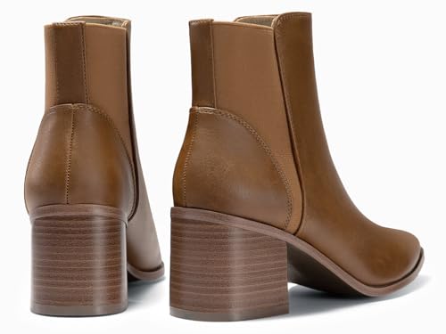 Womens Pointed Toe Ankle Boots Elastic Chunky Block Stacked Mid Heel Slip On Chelsea Booties