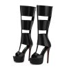 Platform Knee High Sandals for Women, Gladiator Open Toe Summer Boots Black Heels Sandal Booties, Sexy Style for Party, Black