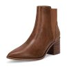 Womens Pointed Toe Ankle Boots Elastic Chunky Block Stacked Mid Heel Slip On Chelsea Booties