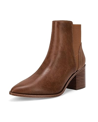 Womens Pointed Toe Ankle Boots Elastic Chunky Block Stacked Mid Heel Slip On Chelsea Booties