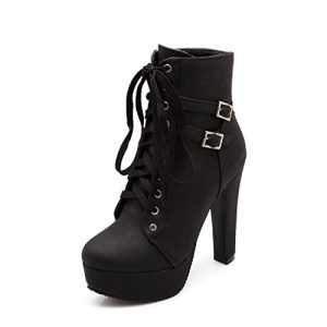 Women's Goth Leather Block Heel Ankle Boots Fashion Studded Ankle Strap Trim Punk Boots