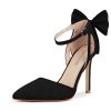 Women's Closed Toe Heels Bow Stiletto Heel Sandals Pointed Toe Pumps Wedding Shoes