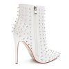 Women's Rhinestone Ankle Boots with Rivets Closed Pointed Toe Stilettos Autumn Warm Dress Booties