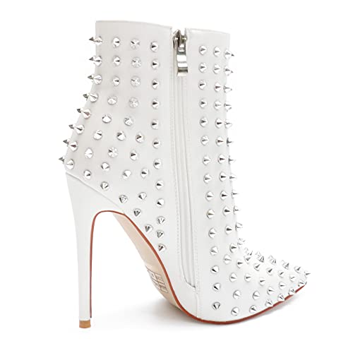 Women's Rhinestone Ankle Boots with Rivets Closed Pointed Toe Stilettos Autumn Warm Dress Booties