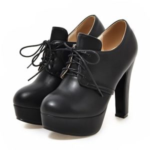 Womens Block Heel Platform Lace Up Pumps Oxford High Heels Ankle Booties Brogue Wingtip Vintage Dress Shoes