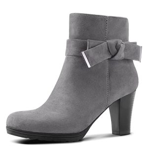 Women's Booties with Heel, Chunky Stacked Heel Zipper Ankle Boots for Ladies