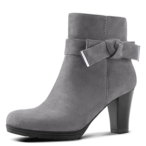 Women's Booties with Heel, Chunky Stacked Heel Zipper Ankle Boots for Ladies