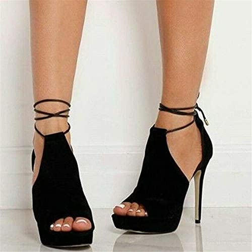 Womens Peep Toe Platform Heels Sexy Sandals Strappy Lace Up Tie Stilettos Dress Pumps Shoes