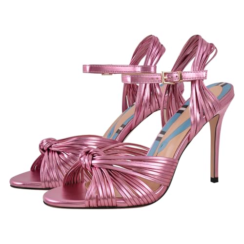Women's Peep Toe Sandals Open-back Ankle Strap High Heels Cute Knotted Stiletto Summer Shoes