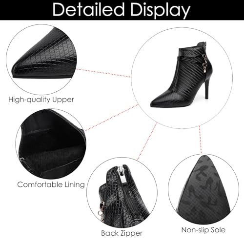 Women's Leather Fall Winter Fashion Stiletto High Heel Ankle Boots Sexy Pointed Toe Comfortable Back Zipper High Heel Dress