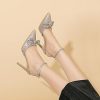 Women's Stilettos Rhinestone High Heels 4'' Pumps Ankle Strappy for Wedding Party Dressing Dress Shoes 308