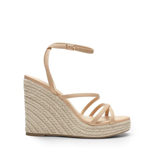 Strappy Espadrille Platform Wedge Sandals for Women Dressy Summer, Comfortable Open Toe Sandals with Cushioned Insole and Ankle