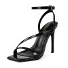 Women’s Crystal Stilettos Heeled Sandals, 4 Inch Square Open Toe Strappy Sexy High Heels Ankle Strap Buckle Heels for Party