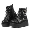 Platform Boots for Women Goth Boots Ankle Boot Side Zip Round Toe Wedge Buckle Combat Rave Boot Chunky High Heels Motorcycle