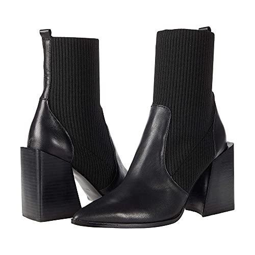 Womens Chunky Stacked Heel Ankle Boots Pointed Toe Booties Slip On Ribbed Knit Sock Boot