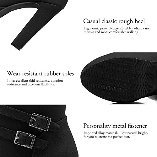 Women's Goth Leather Block Heel Ankle Boots Fashion Studded Ankle Strap Trim Punk Boots