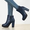 Women's Round Toe Zipper Block Heel Platform Ankle Boots