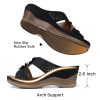 Womens Wedge Sandals Leather: Dressy Sandal, Rubber Sole, Comfortable Walking, Casual Slip on Summer Shoes, Size 5-11