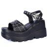 women black platform sandals goth chunky wedge heel summer sandals girls gothic punk platform sandals for women metallic spider