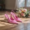 Eteridrey Bow Stiletto High Heels for Women Elastic Strap Pointed Toe Slingback Heels Summer Sexy Pumps Wedding Party Dress