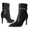 Women Ankle Boots Short Bootie Close Pointed Toe Stiletto High Heel Booties Fashion Beaded Pearl Buckle Dress Shoes 4 Inch