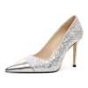 SAMMITOP Women Beaded Pumps Closed Pointed Toe High Heel Slip On Stilettos 3.5 Inch Sexy Heeled Dress Shoes Patent Leather